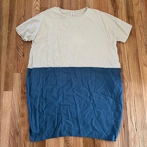 Clad and Cloth- Zenana Outfitters Two-Tone Beige and Blue Dress.